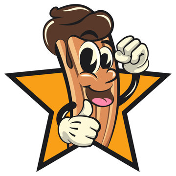 churro cartoon vector isolated clip art illustration mascot out from of a star with thumbs up, work of handmade
