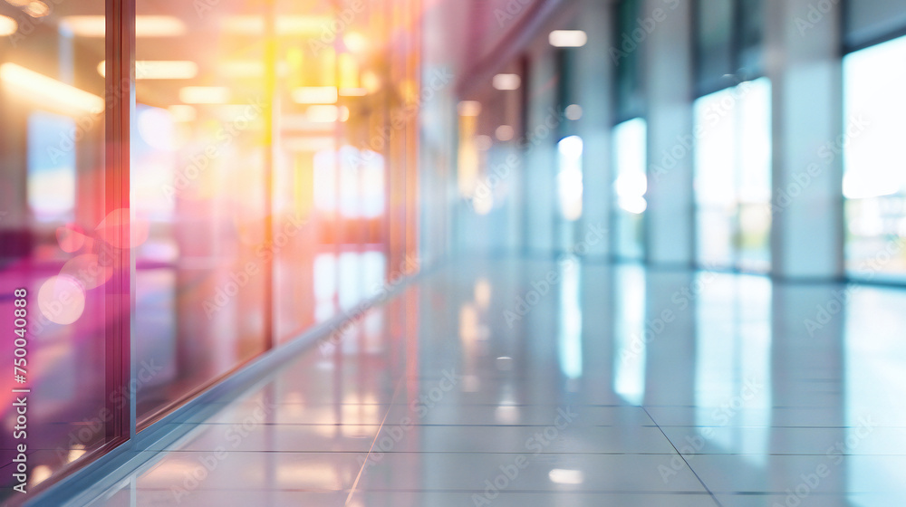 Poster the hall of light: a blurry journey through modern spaces, illuminated by the soft glow of progress