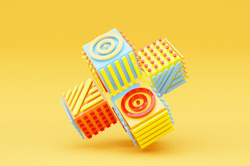 Abstract dynamic shape with multi-colored sides, sides. 3D illustration and rendering. Elegant line background.