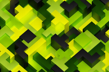 3D rendering of an abstract multi-colored pattern of shapes