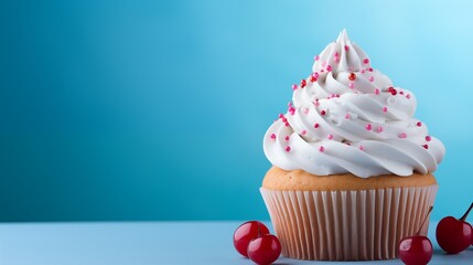 cupcake with cherry on a blue background