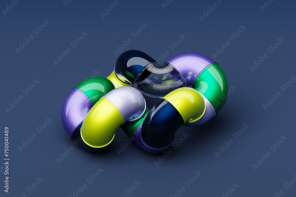 Poster abstract three-dimensional figure changing geometric shapes and bending in an endless loop of lines 