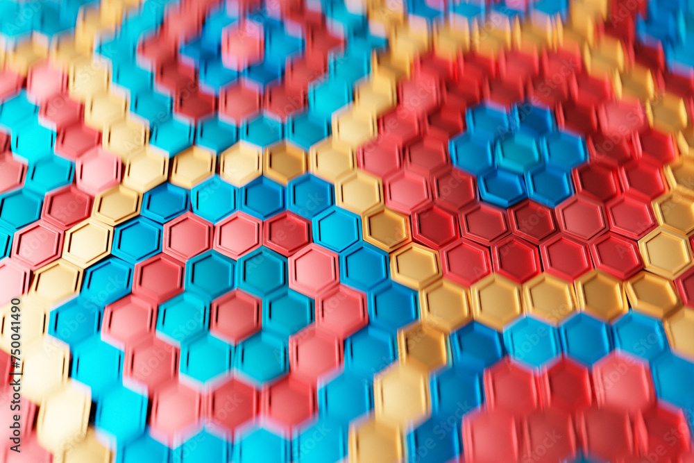 Poster multicolored pattern, hexagon pattern. 3d visualization
