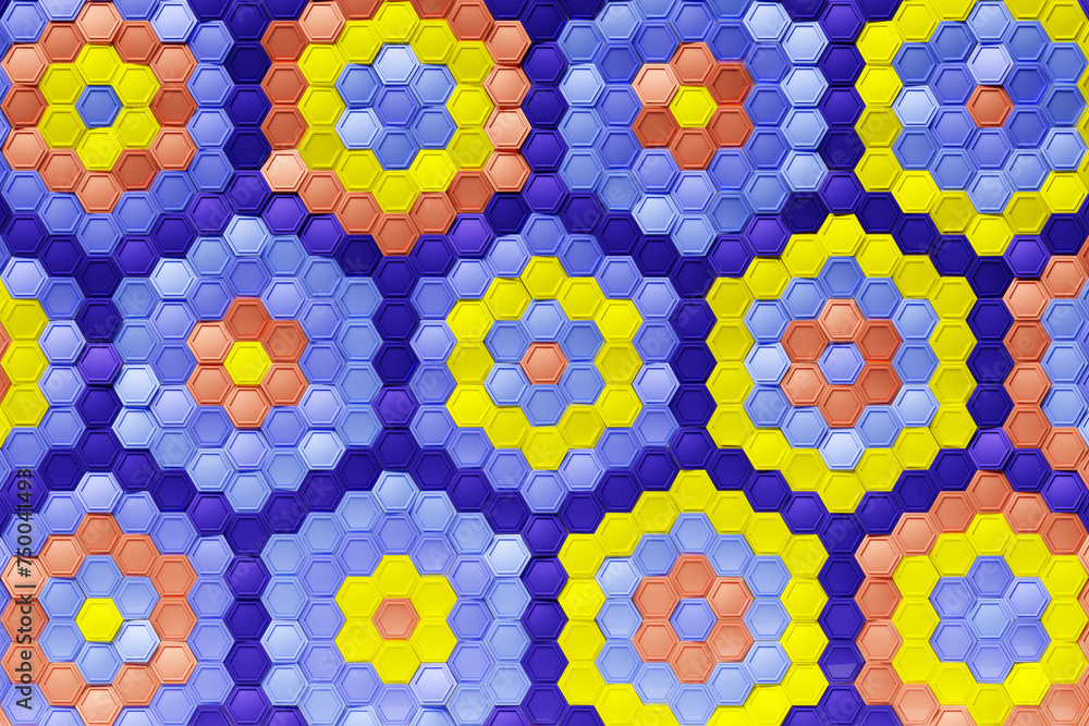 Poster 3d illustration honeycomb mosaic. realistic texture of geometric grid cells. abstract wallpaper with