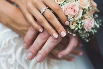 Obraz na płótnie Canvas Elegant Wedding Ring on Bride's Hand