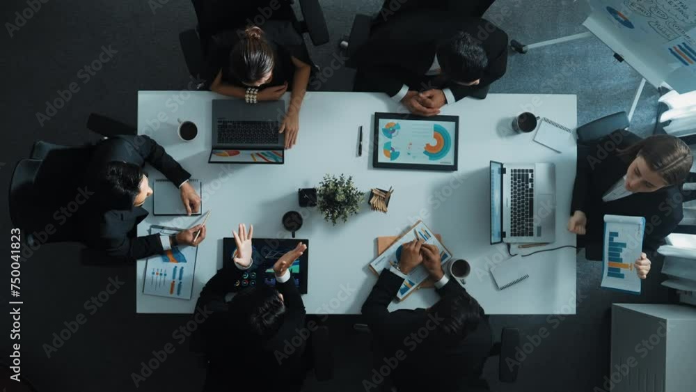 Aufkleber top view of executive manager present growth graph while smart team clap hands and shale hand with m