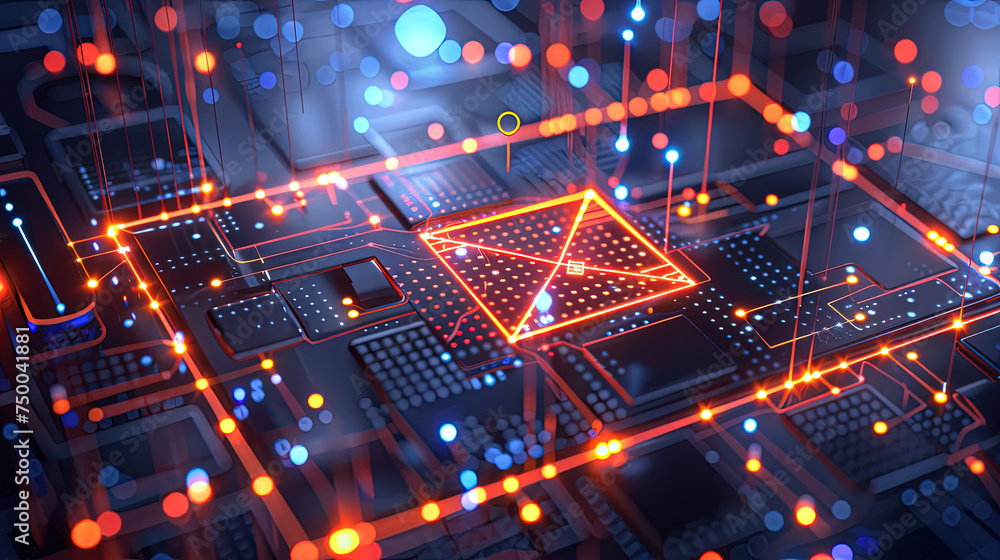 Poster close-up view of a complex computer circuit board showing intricate patterns and connections