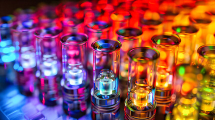 The Essence of Scientific Research: A Chemistry Laboratory Scene with Colorful Liquids in Glassware, Symbolizing Experimentation and Discovery