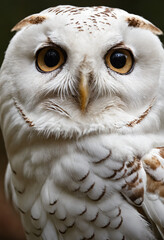 Obraz premium A white owl in the thicket of the forest looks with interest