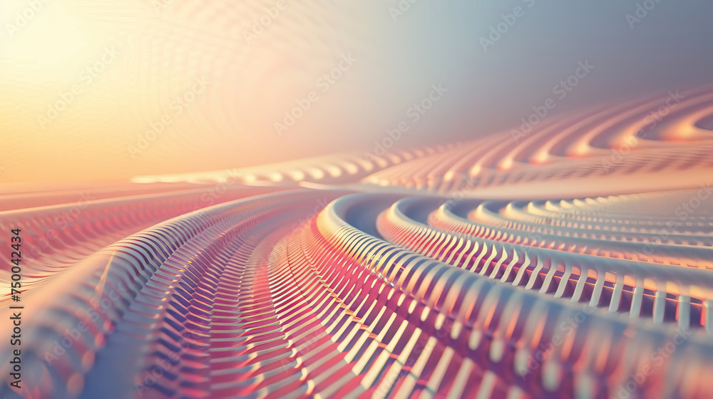 Poster intersecting lines and flowing curves in shades of pink and blue create a dynamic abstract compositi