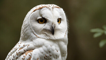 Obraz premium A white owl in the thicket of the forest looks with interest