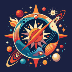 Tshirt sticker design of a design inspired by celestial elements, like stars and galaxies, for a cosmic twist.
