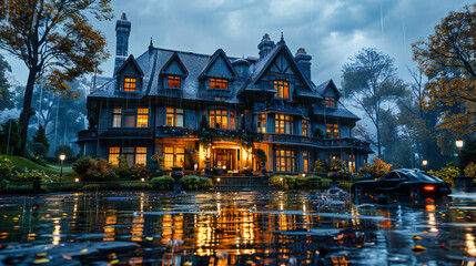 Majestic House by the Lake, Elegant Architecture and Scenic Landscape, Tranquil Living Environment