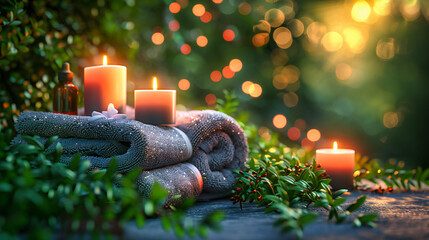 Relaxing Spa Setting with Candles, Massage and Wellness Concept, Peaceful and Calming Atmosphere