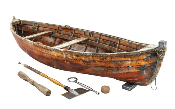 Navigating Repairs with a Rowing Boat Kit On Transparent Background.