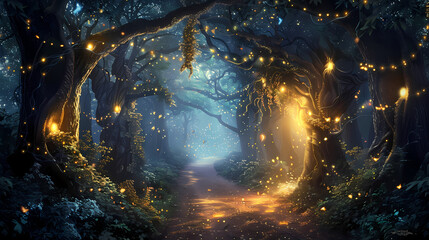 Generative AI, Enchanted Night: Fireflies and the Portal in the Mystical Forest