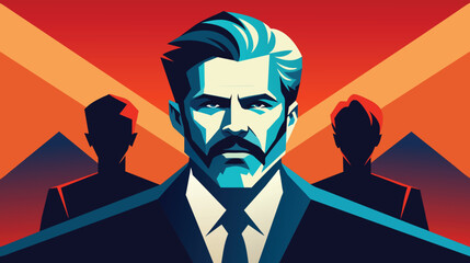 Stylized Vector Portrait of a Determined Businessman With Bodyguards