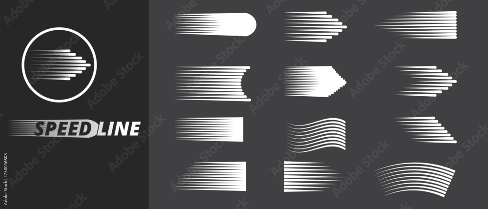 Poster speed line set on black background. speed lines background design. speed line vector icon. line vect