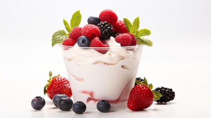  fresh yogurt with berries on  white background