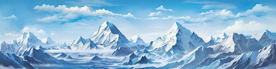 Panoramic View of Mount Everest: A Majestic Landscape with Blue Ice and Stunning Mountain Ranges - obrazy, fototapety, plakaty