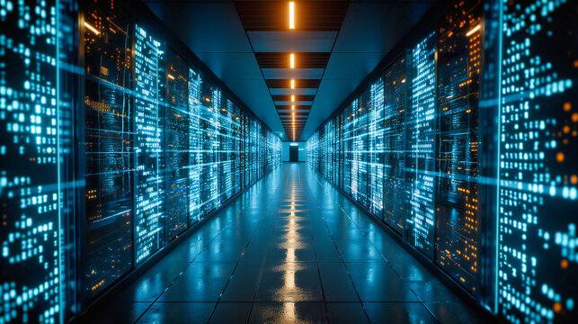 Technology and computing with server racks in a datacenter, digital networking and information storage
