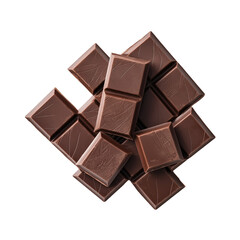 Pieces of dark chocolate isolated on transparent or white background, png