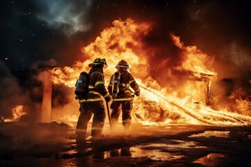 Brave firefighters extinguish the fire. flame. smoke. danger. Strong and brave Firefighter Going Up The Stairs in Burning Building. Stairs Burn With Open Flames.