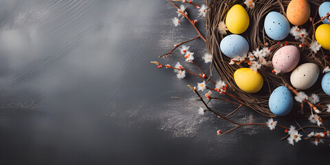 A nest of colorful easter eggs 