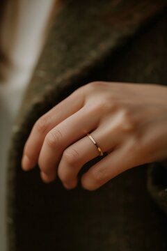 Glamour of Love, Close-up of a Woman Beautiful Hand Adorned with a Ring, Perfect for Capturing Romance and Valentines Day Spirit