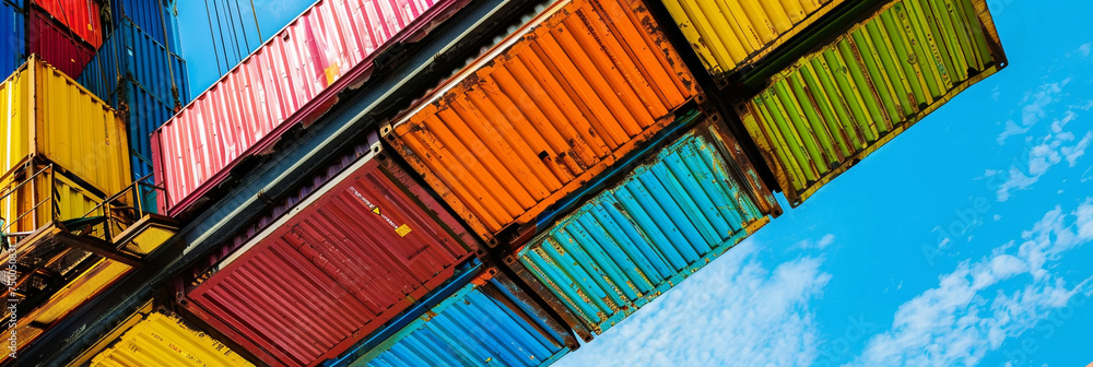 Aufkleber close-up of a crane loading colorful cargo containers onto a ship, showcasing the intricate details 