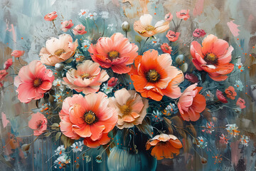 A painting of flowers in oil colors