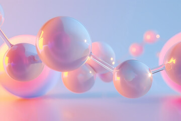 A satisfying gentle pink bubble background. 3d render of molecule. 