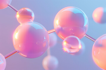 A satisfying gentle pink bubble background. 3d render of molecule. 
