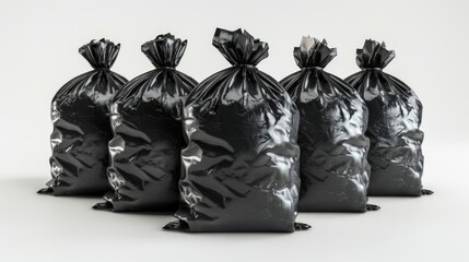 plastic bags black for bin garbage, bag for trash waste, garbage, rubbish, plastic bag pile isolated on white background  - obrazy, fototapety, plakaty