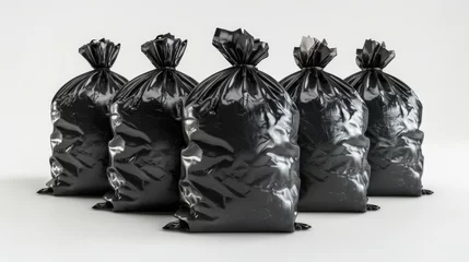 Foto op Plexiglas plastic bags black for bin garbage, bag for trash waste, garbage, rubbish, plastic bag pile isolated on white background  © Алексей Василюк