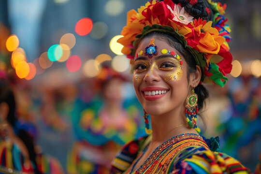 people celebrate carnival in the city street	