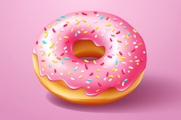 Delicious Temptation: A Colorful Glazed Donut with Sprinkles on a Pink Background