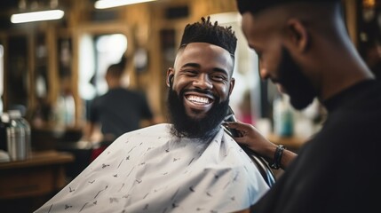 Visiting barbershop. African American man in a stylish barber shop