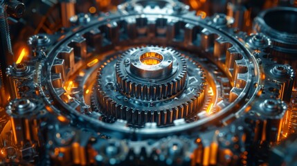 Abstract gear wheel mechanism background, machine and engineering tool equipment technology -