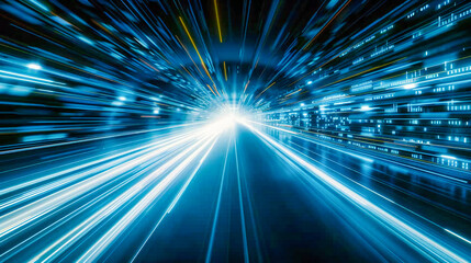 Speed Through the Future: Blue Tunnel Illuminating the Pathway of Modern Transportation and Data Flow