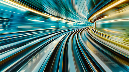 Speed Through the City: Blurred Motion in a Futuristic Tunnel, Symbolizing Rapid Transit and Urban Dynamics - obrazy, fototapety, plakaty