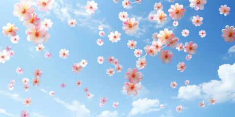 Pink Blossoming Tree in Spring Sky: Sakura Beauty on Floral Background