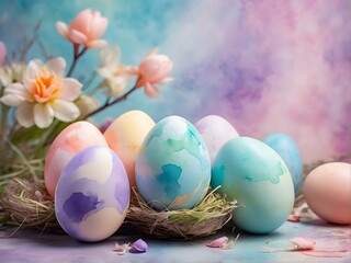 Easter painted eggs on a watercolor background