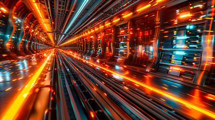 Fototapeta na wymiar Speed of Light: Futuristic Technology Tunnel, Symbolizing Fast Data Transmission and Digital Connectivity