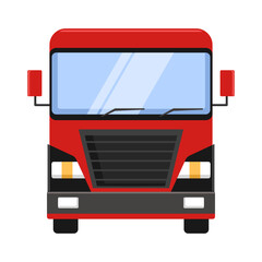 Red bus from front angle. Flat style concept of public transport. City bus vector illustration. Isolated on a white background.