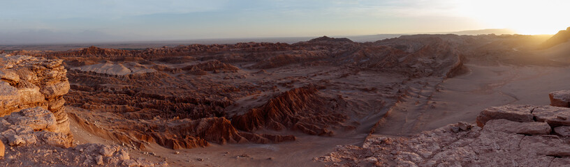 Valle Luna panorama of valley at sunset, chile, atacama desert - obrazy, fototapety, plakaty