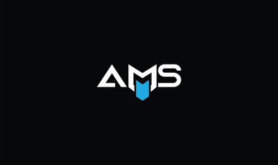 Creative stylish modern trendy connected laser shaped artistic blue and white color AMS AM MA A M initial based letter icon logo.