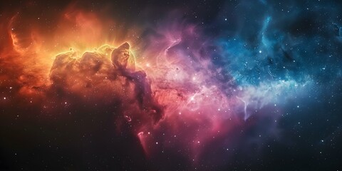 A stunning cosmic view with colorful nebulae and dense gas clouds. Concept Cosmic Beauty, Colorful Nebulae, Gas Clouds, Astounding Views