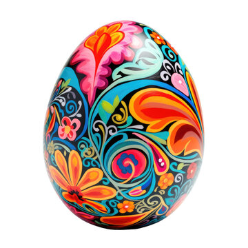Vividly painted Easter egg adorned with a variety of colorful floral patterns, Concept of Easter festivities, springtime traditions, and artistic decoration