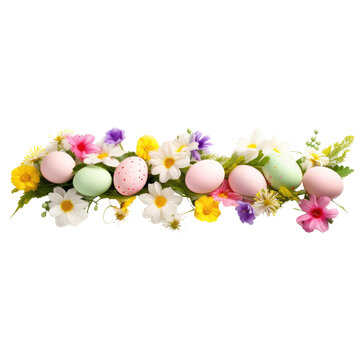 Easter Eggs and Spring Flowers Arrangement PNG, Transparent Image without background, Concept of Easter, springtime and holidays